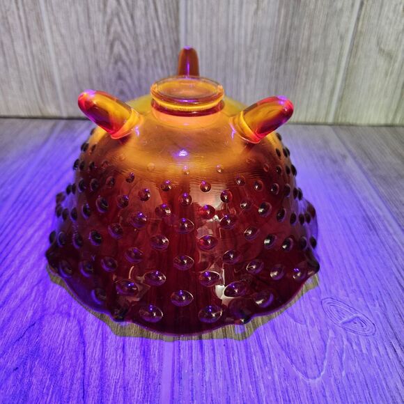 Vtg MCM Glass Amberina‎ Ruby Yellow Short 3 Footed Bowl Dish Hobnail Scalloped - Picture 6 of 9